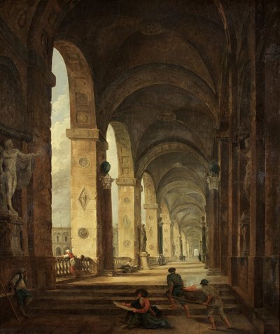 En Capriccio av romersk arkitektur, ca. 1775 (olje på lerret) av Hubert Robert