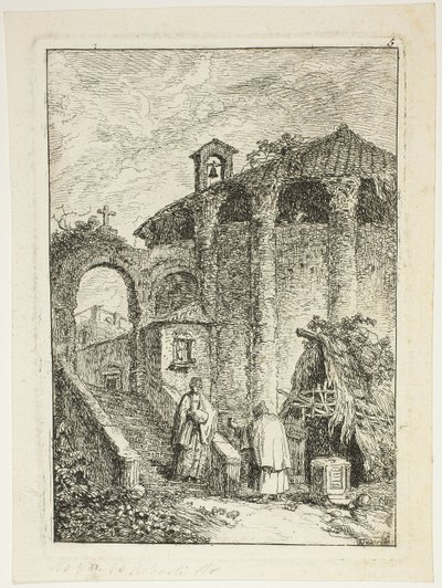 Ancient Temple, plate fem fra Evenings in Roma av Hubert Robert