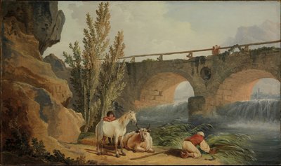 Bro over et fossefall av Hubert Robert