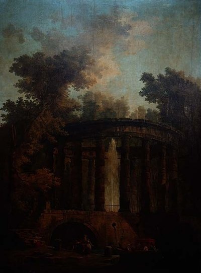 Capriccio av en fontene i en sirkulær søylegang av Hubert Robert