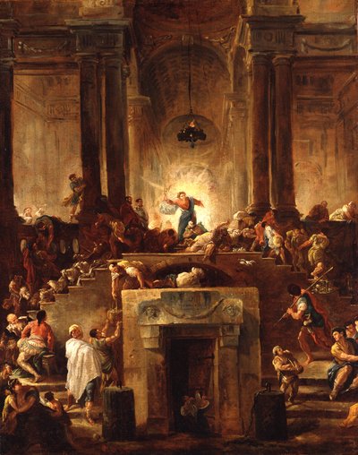 Kristus driver pengevekslerne ut av tempelet av Hubert Robert