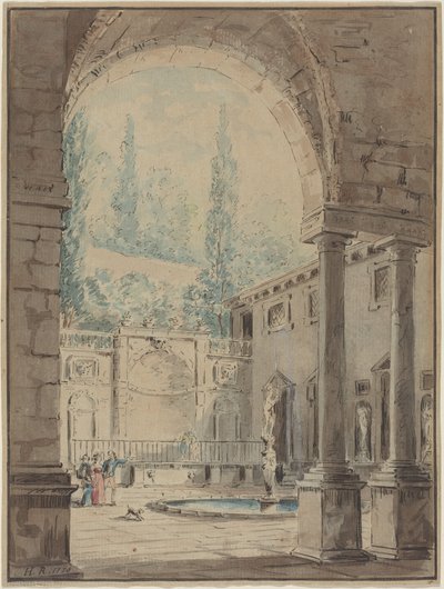 Gårdsplassen ved Villa Pliniana av Hubert Robert
