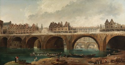 Rivingen av husene på Pont Notre-Dame i Paris av Hubert Robert