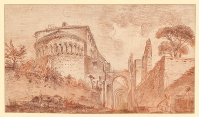 Kirken Santi Giovanni e Paolo i Roma, sett fra apsiden av Hubert Robert