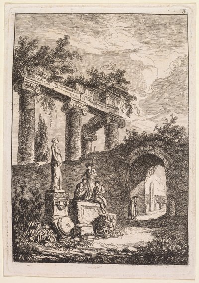 Kvelder i Roma: Statuen foran ruiner av Hubert Robert
