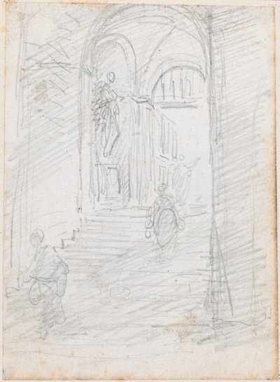 Figurer på en monumental interiørtrapp [recto] av Hubert Robert