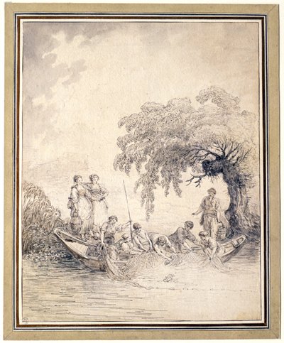 Fiskere som trekker inn garnet sitt av Hubert Robert