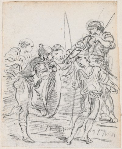 Gruppe av mannsfigurer som snakker av Hubert Robert