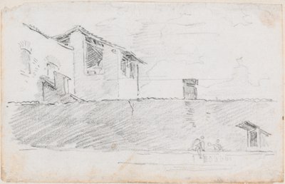 Husplater bak en vegg av Hubert Robert