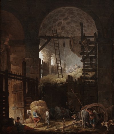 Interiør av Villa Giulia med høyfolk av Hubert Robert