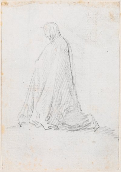 Knelende figur i en hettekappe [verso] av Hubert Robert
