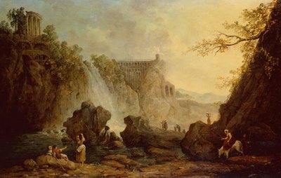 Landskap med foss (olje på lerret) av Hubert Robert