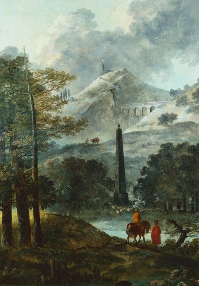 Fjelllandskap med en obelisk (olje på lerret) av Hubert Robert