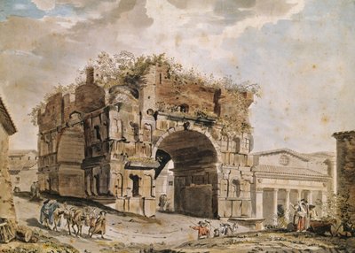 Romerske ruiner (penn og blekk og wc på papir) av Hubert Robert