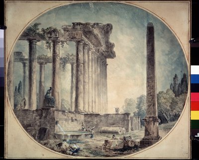 ""Ancient Ruins and Obelisk"" Akvarell av Hubert Robert (1733-1808) 1776 State A. Pushkin Museum of Fine Arts, Moskva, Russland av Hubert Robert