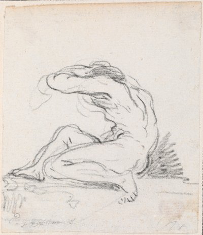 Sittende naken mann med arm over hodet, sett fra siden av Hubert Robert