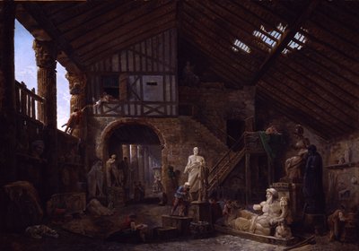 Atelieret til en restaurator av antikviteter i Roma av Hubert Robert