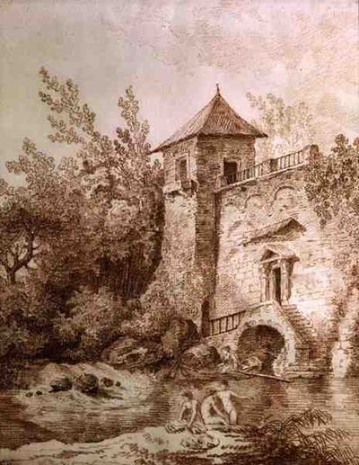 The Bathers (sanguine på papir) av Hubert Robert