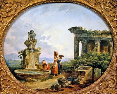 The Fountain (olje på lerret) av Hubert Robert