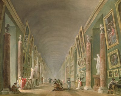 The Grand Gallery of the Louvre mellom 1801 og 1805 (olje på lerret) av Hubert Robert