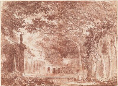 Den ovale fontenen i hagen til Villa d'Este, Tivoli av Hubert Robert