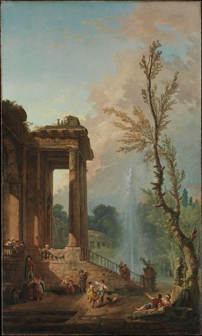 Søylegangen ved en herregård på landet av Hubert Robert