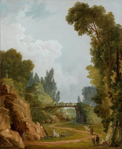 Den rustikke broen, Château de Méréville, Frankrike av Hubert Robert