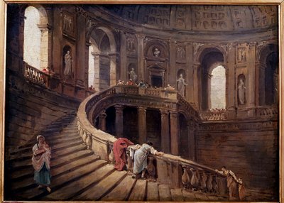Den roterende trappen til Palazzo Farnese a Caprarola-maleri av Hubert Robert (1733-1808) 1700-talls søn. 0,24x0,33 m av Hubert Robert