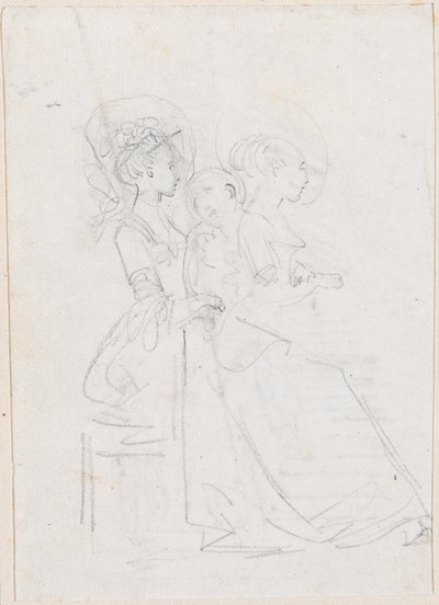 To sittende kvinner med mannlig figur mellom seg [verso] av Hubert Robert