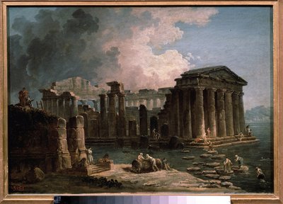 Et tempel omgir av vann. Maleri av Hubert Robert (1733-1808), olje på lerret, ca 1780, fransk kunst. State A. Pushkin Museum of Fine Arts, Moskva. av Hubert Robert
