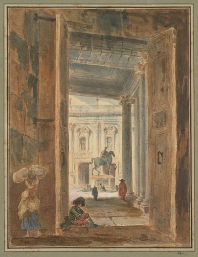 Utsikt over Campidoglio med statuen av Marcus Aurelius av Hubert Robert