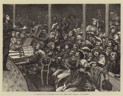 En skisse på en konsert gitt til de fattige italienerne i London av Hubert von Herkomer