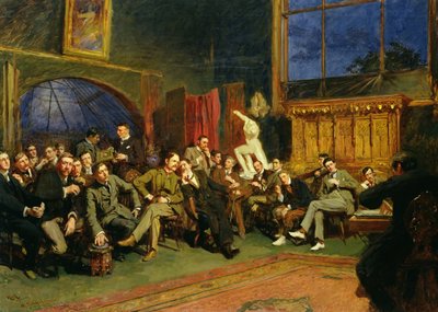 Kveld i studio med mine studenter, 1886 av Hubert von Herkomer
