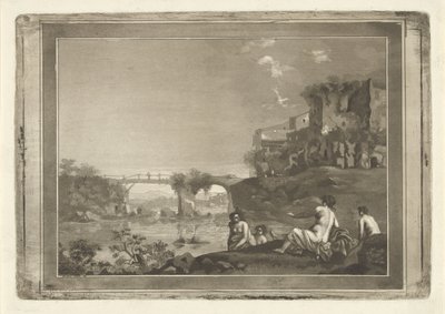 Landskap med badenymfer av Hubertus van Hove