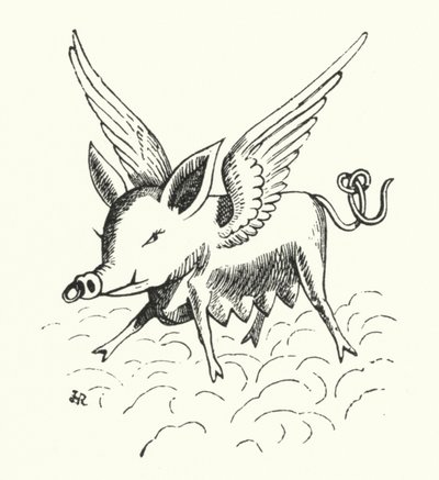 Flyvende gris (litho) av Hugh Rowley