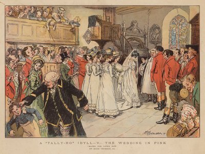 En Tally-Ho-idyll: bryllupet i rosa (fargelitografi) av Hugh Thomson