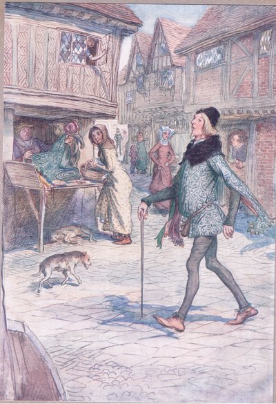 Holder han ikke opp hodet, liksom? Og struct in his gate?, illustrasjon fra The Merry Wives of Windsor, 1910 av Hugh Thomson