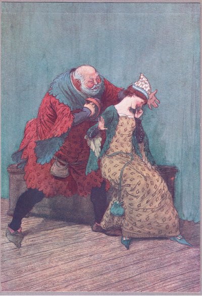 Jeg kan ikke tannhjul, og de sier at du er dette og hint som mange av disse slepende hagtornknoppene, illustrasjon fra The Merry Wives of Windsor, 1910 av Hugh Thomson