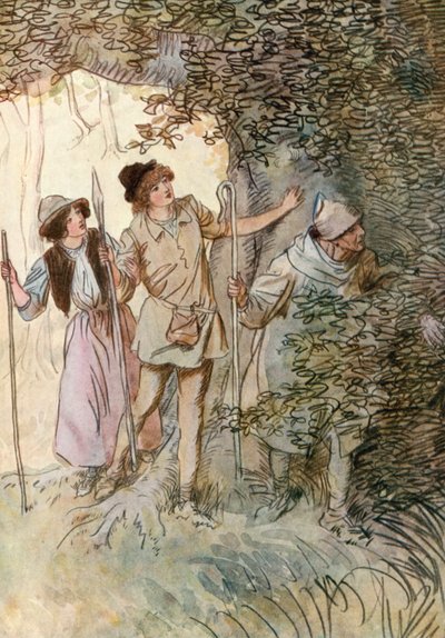 Illustrasjon for Shakespeares As You Like It (farge litho) av Hugh Thomson