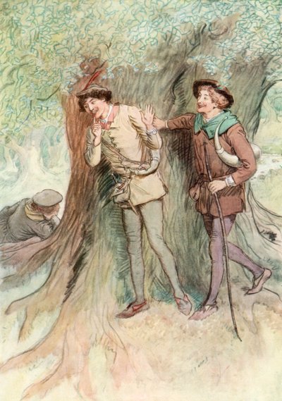 Illustrasjon for Shakespeares As You Like It (farge litho) av Hugh Thomson