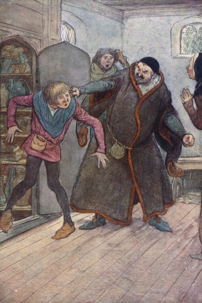 Illustrasjon for The Merry Wives of Windsor (farge litho) av Hugh Thomson