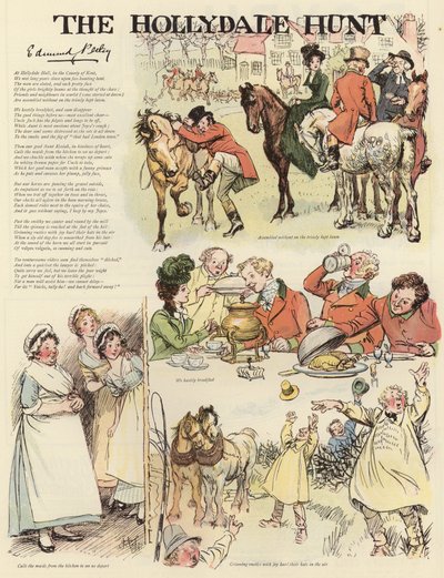 Serie med illustrasjoner som viser Hollydale-jakten av Hugh Thomson