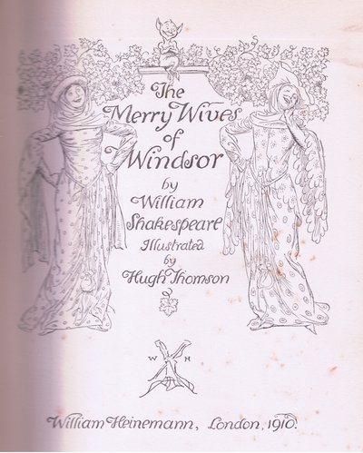 Tittelsidedesign, illustrasjon fra The Merry Wives of Windsor, 1910 av Hugh Thomson