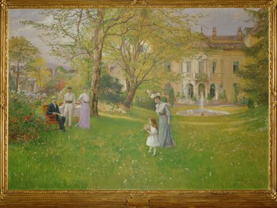 Parken til en elegant wienervilla (maleri på lerret) av Hugo Charlemont