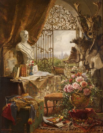 Stilleben med en byste av kronprins Rudolf av Hugo Charlemont