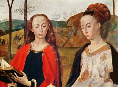 Saint Margaret og Saint Mary Magdalena. Detalj fra Portinari-alteret. Cirka 1479. Olje på panel av Hugo van der Goes