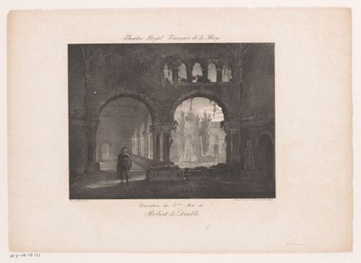 Scenestykke for operaen Robert le diable Theatre Royal Francais de la Haye (tittel på objekt) av Huib van Hove Bz