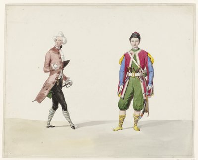 To menn i historisk drakt, 1841 Seks akvareller av historiske kostymer for kostymeballet i 1841 (serietittel) av Huib van Hove Bz
