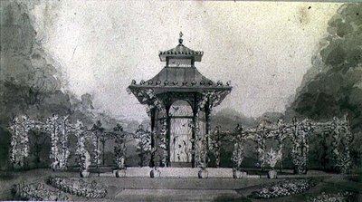 Design for en voliere og pergola i kinesisk stil av Humphry Repton