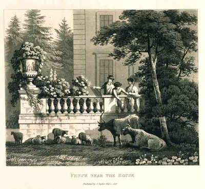 Gjerde nær huset, fra "Fragmenter om teori og praksis for landskapshagearbeid", pub. 1816 (lito) av Humphry Repton